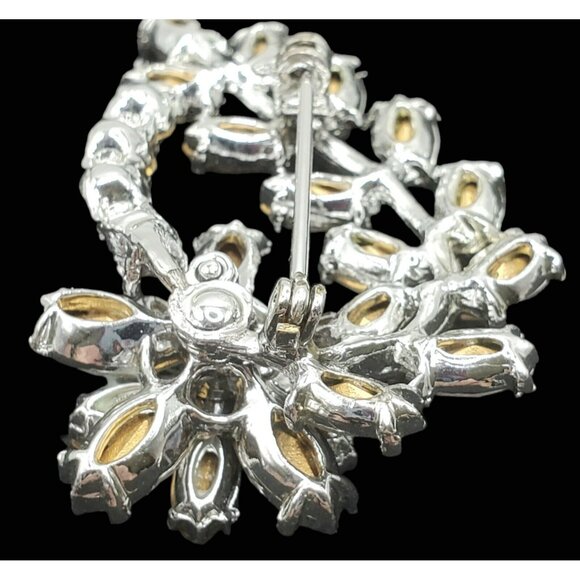 VTG Brooch Marquise Crystal Flower Pin Floral Prongs Silver Foiled Clear Sparkle - Picture 11 of 16
